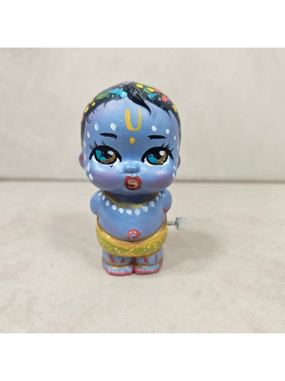 Tiny Little Baby Krishna Resin Statue 2.8” Miniature Hindu Deity Sculpture VTG